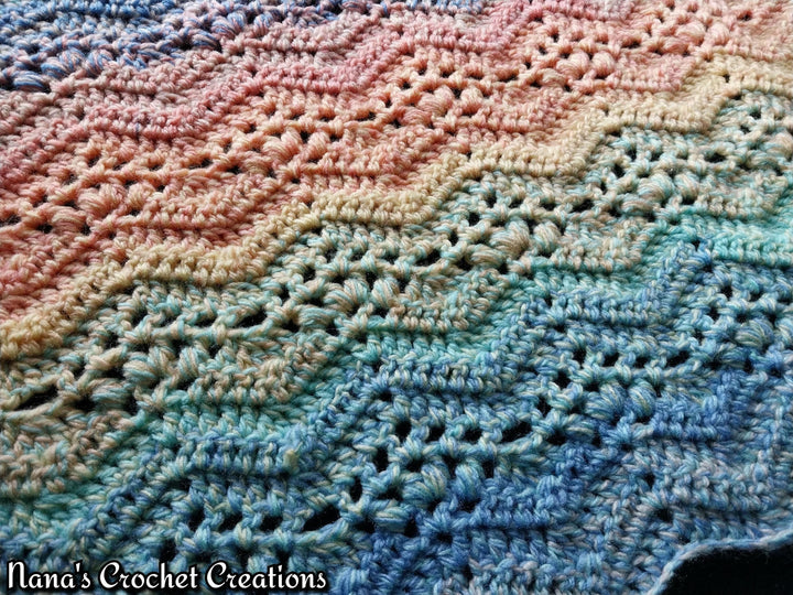 River Rock Ripple Puff Filet Blanket Crochet Pattern