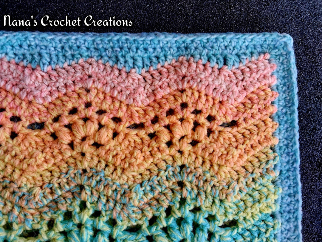 River Rock Ripple Puff Filet Blanket Crochet Pattern