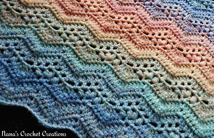 River Rock Ripple Puff Filet Blanket Crochet Pattern