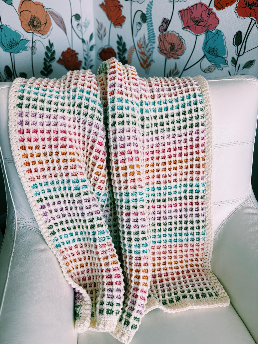 Emmy Waffle Stitch Crochet Blanket Pattern 9 Sizes