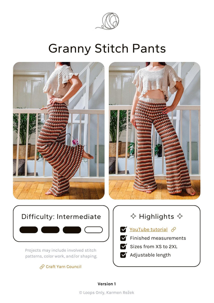 Granny Stitch Wide Leg Pants Crochet Pattern