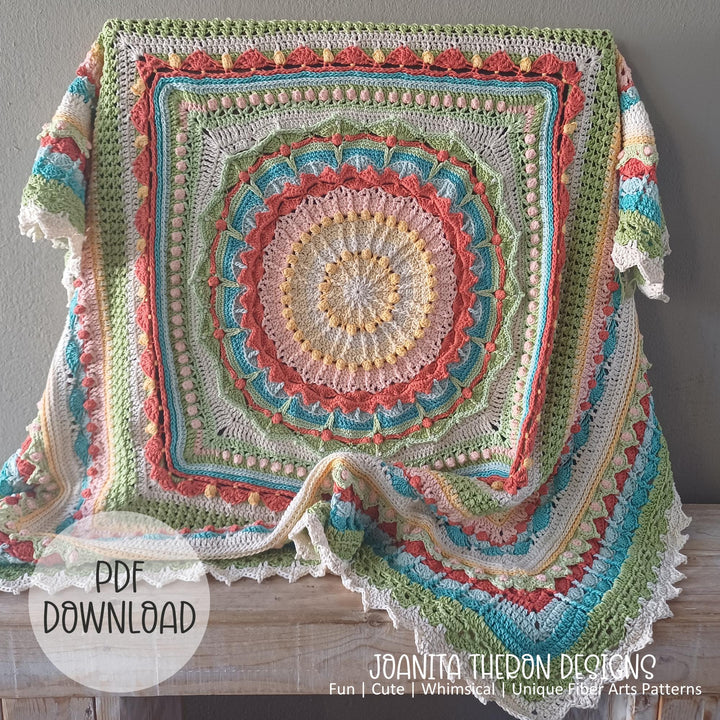 Multicolor Mandala Afghan Throw Crochet Pattern