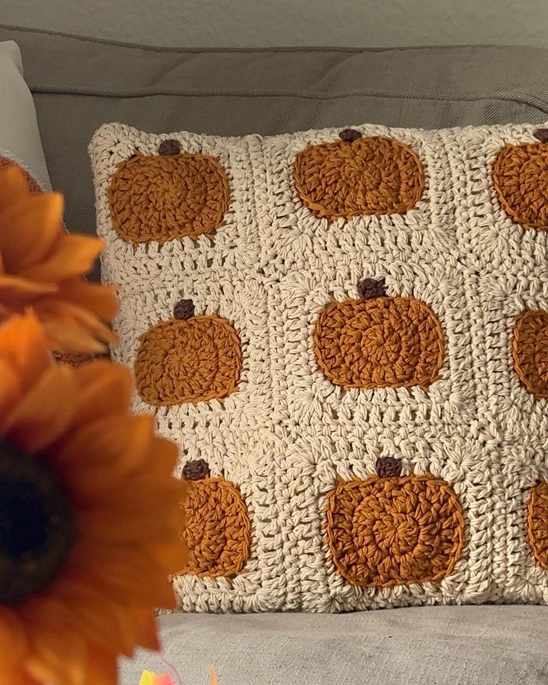 Granny Square Pumpkin Pillow Crochet Pattern