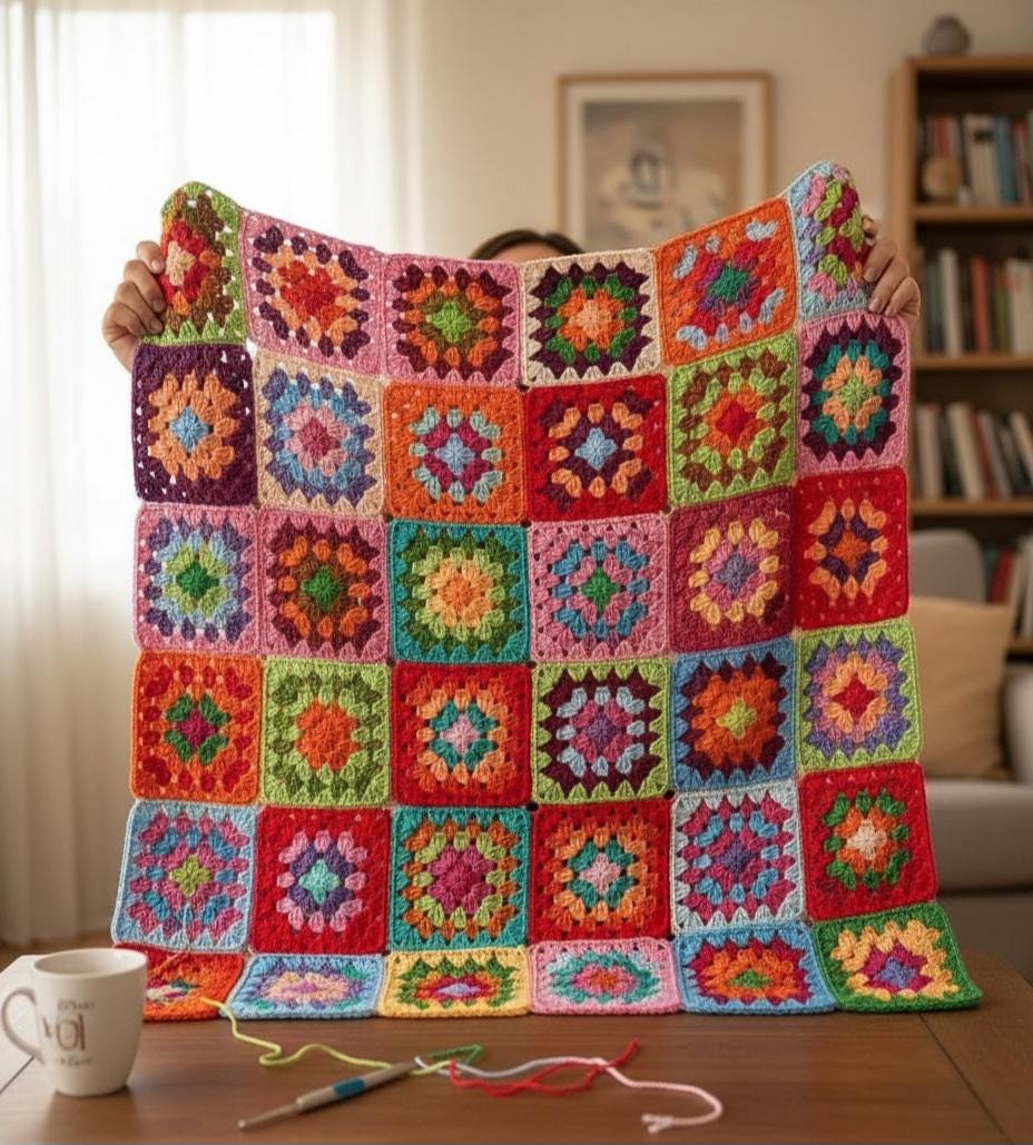 Easy Beginner Granny Square Blanket Crochet Pattern