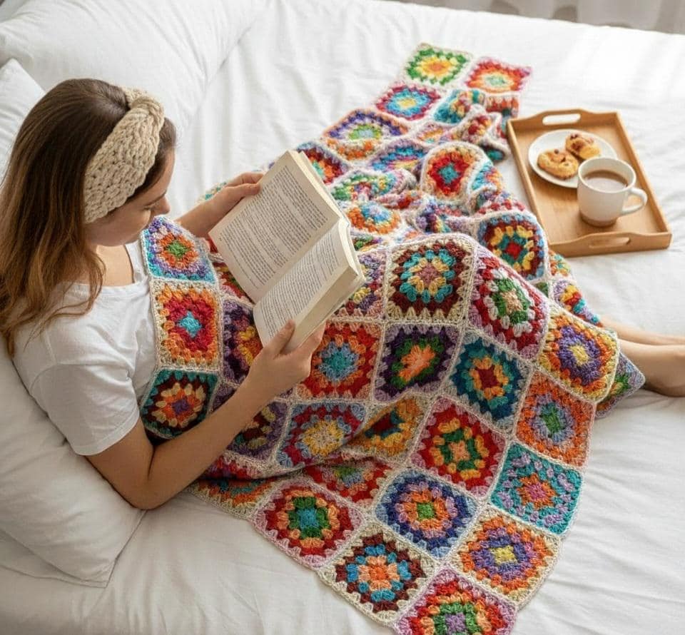Easy Beginner Granny Square Blanket Crochet Pattern