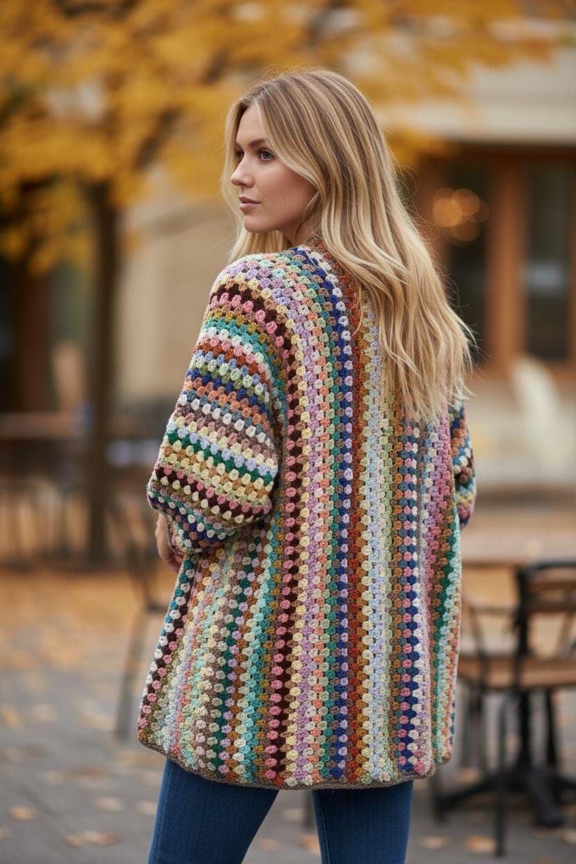 Granny Stitch Striped Long Cardigan Crochet Pattern