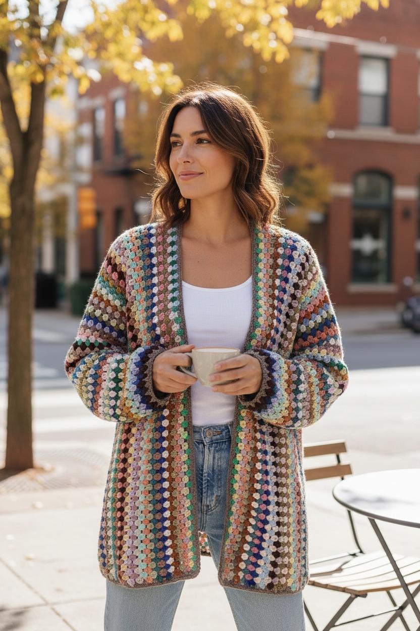Granny Stitch Striped Long Cardigan Crochet Pattern