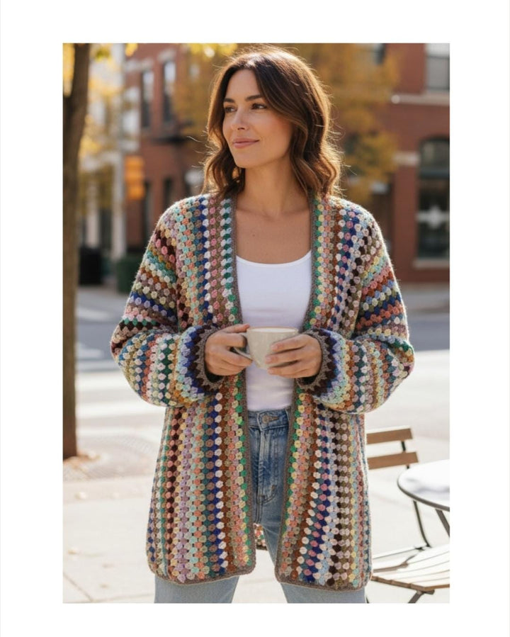 Granny Stitch Striped Long Cardigan Crochet Pattern