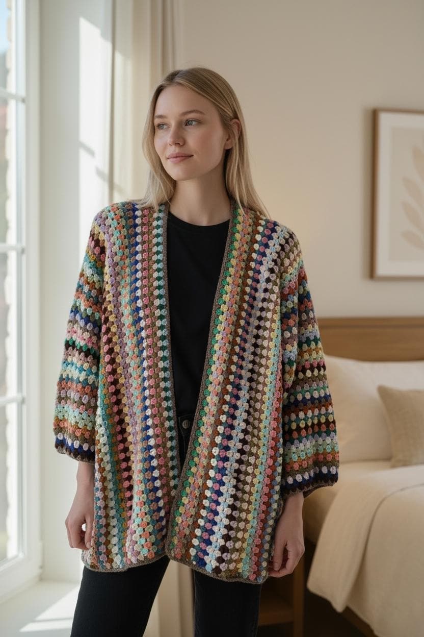 Granny Stitch Striped Long Cardigan Crochet Pattern