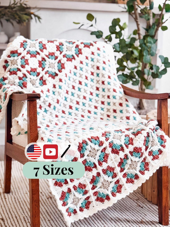 7 In 1 Windowpane Granny Square Blanket Crochet Pattern