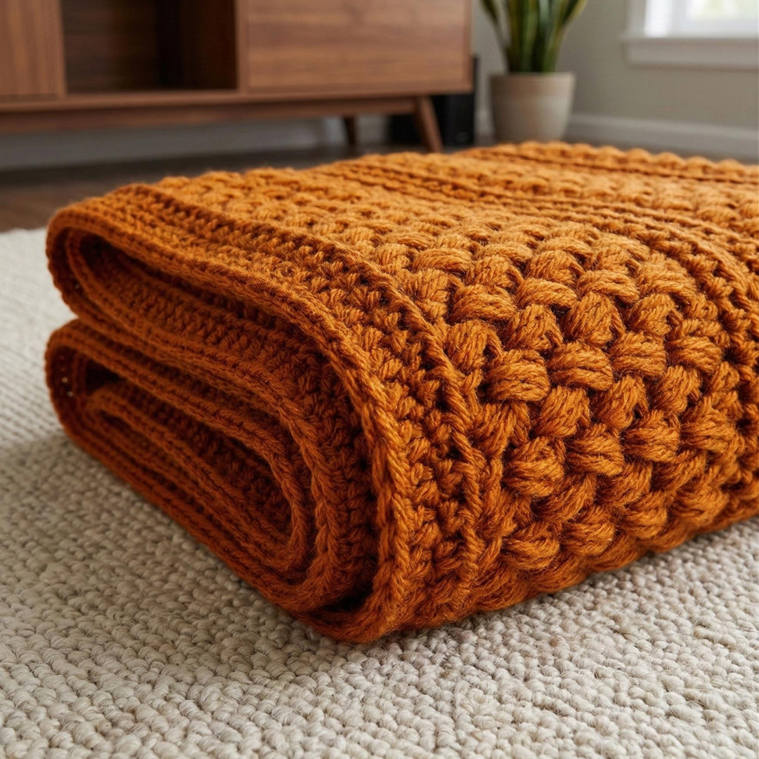 Modern Textured Bean Stitch Throw Crochet Pattern