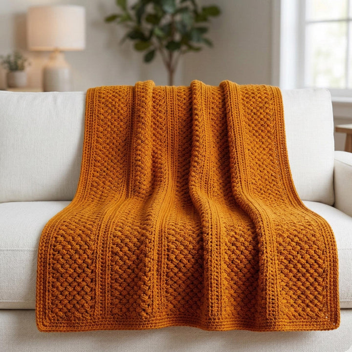 Modern Textured Bean Stitch Throw Crochet Pattern