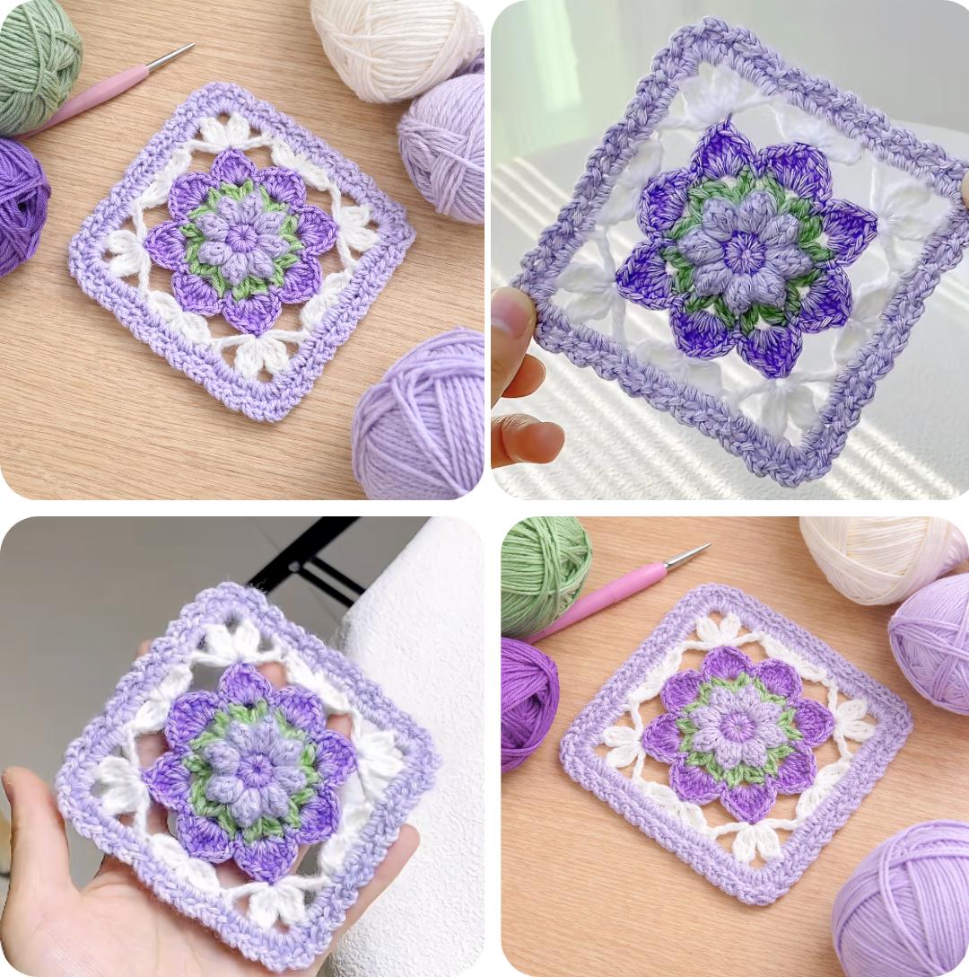 Floral Flower Motif Granny Square Crochet Pattern