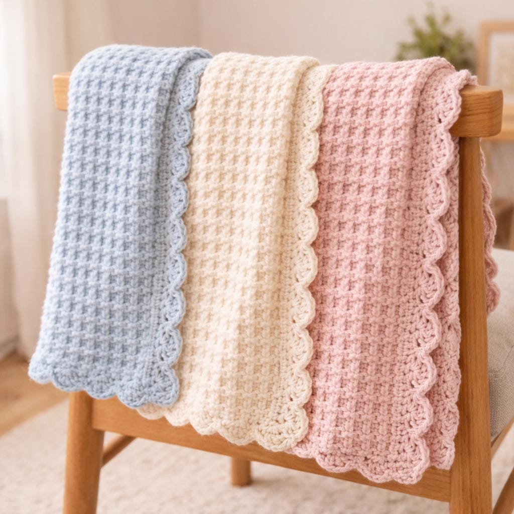 Easy Waffle Stitch Baby Blanket Crochet Pattern