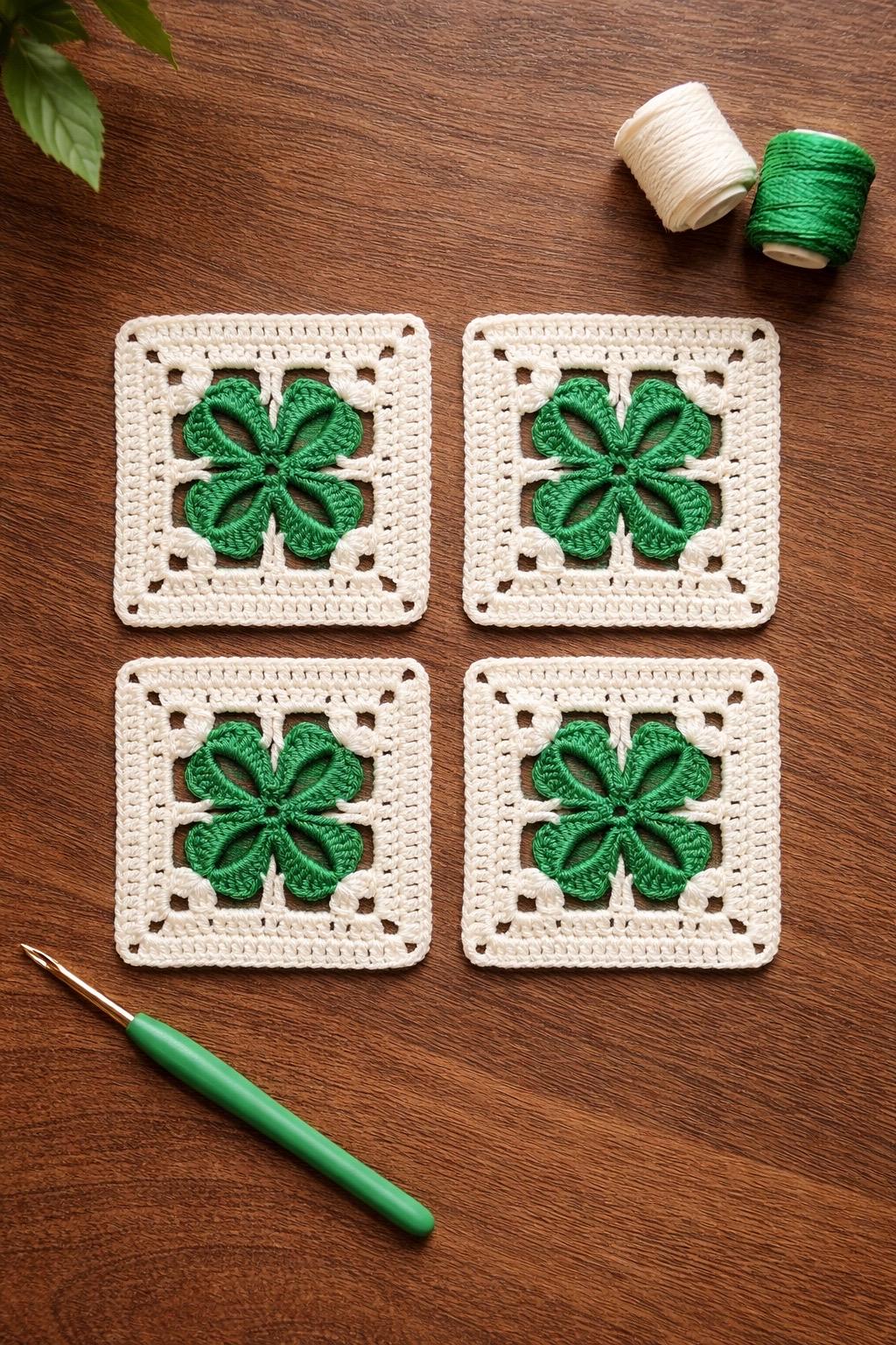 Flower Clover Granny Square Crochet Pattern