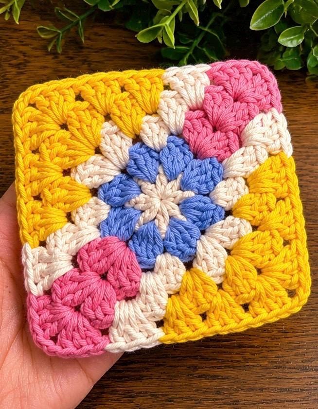 Colourful Diamond Granny Square Crochet Pattern