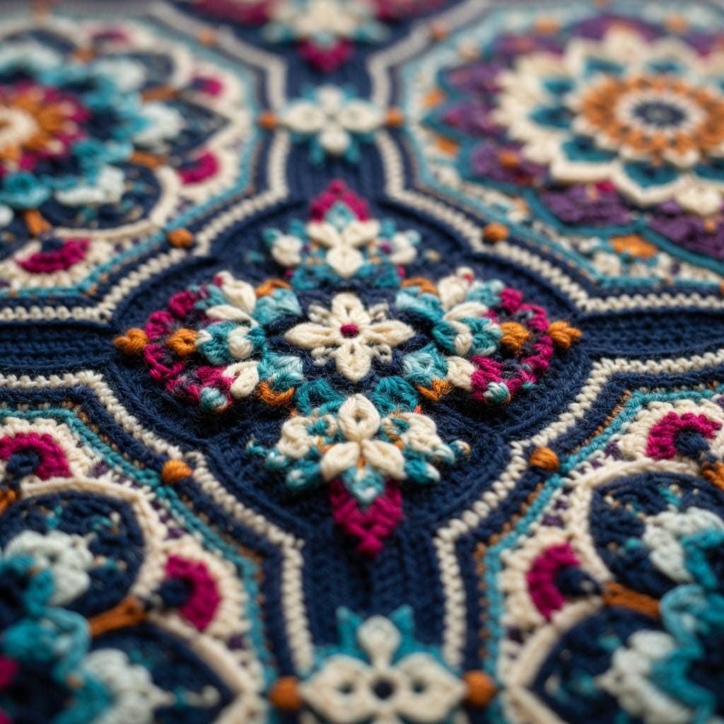 Midnight Mosaic Boho Mandala Blanket Crochet Pattern