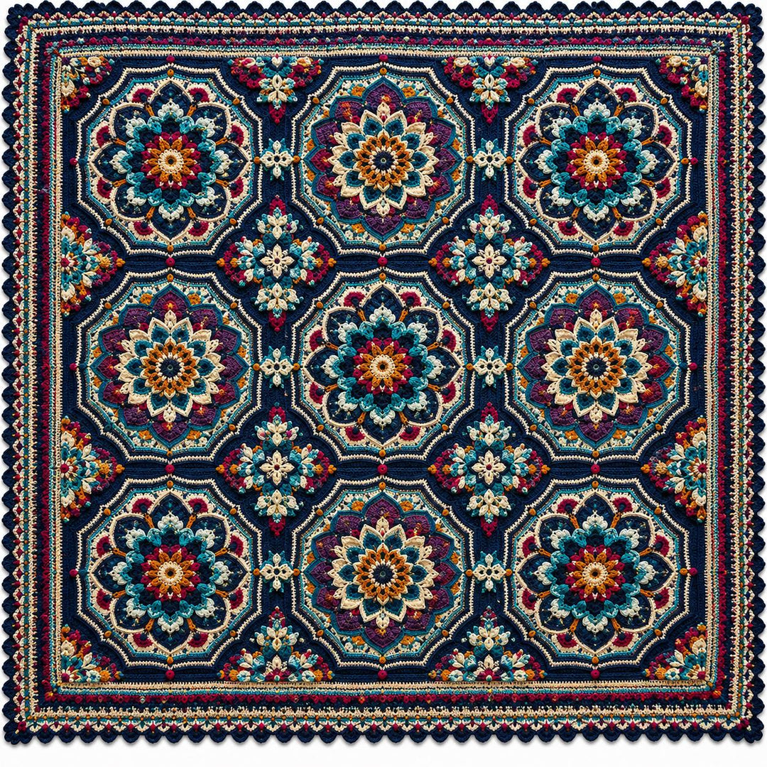Midnight Mosaic Boho Mandala Blanket Crochet Pattern
