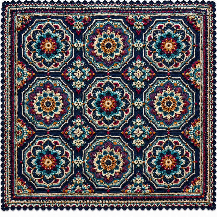 Midnight Mosaic Boho Mandala Blanket Crochet Pattern