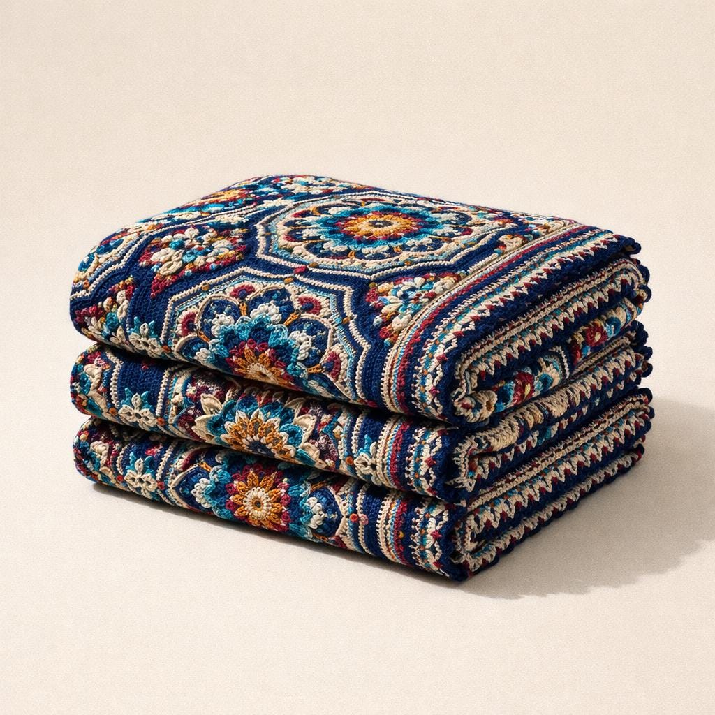 Midnight Mosaic Boho Mandala Blanket Crochet Pattern