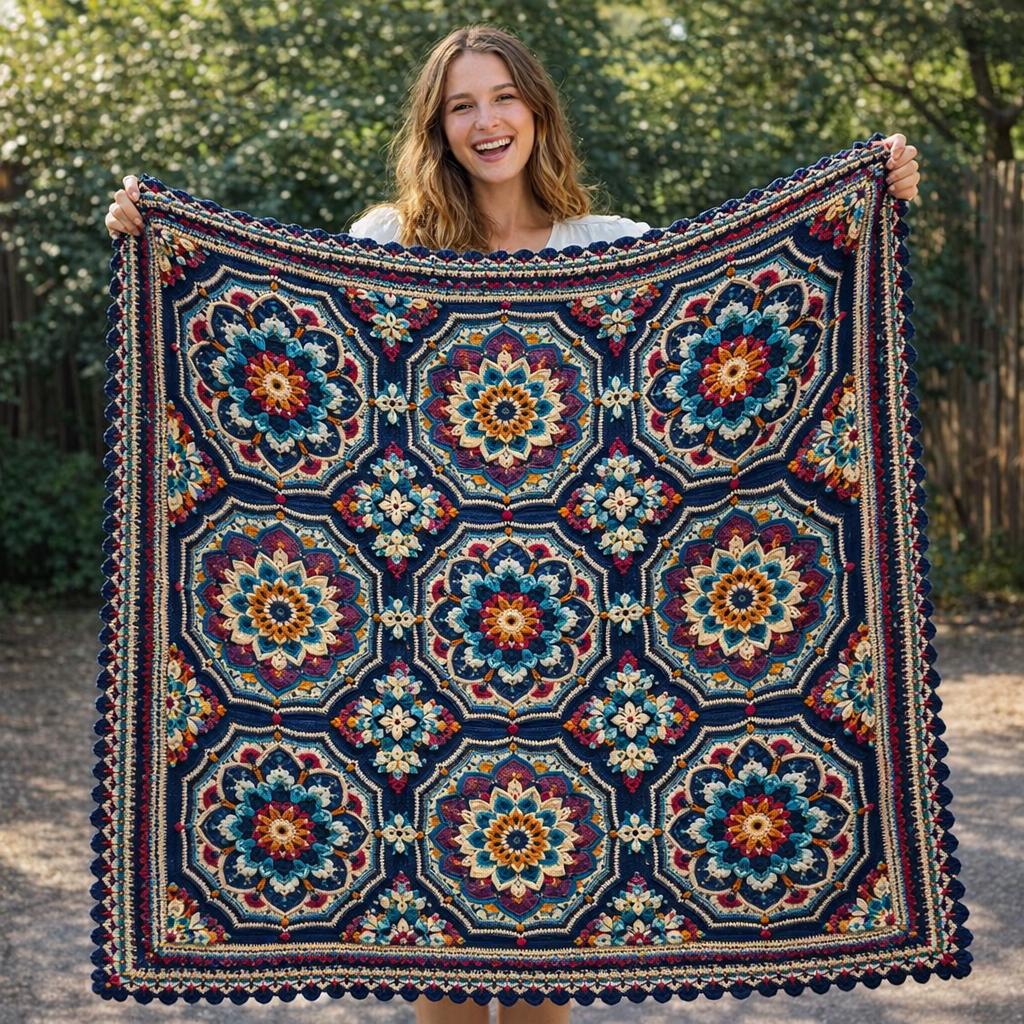 Midnight Mosaic Boho Mandala Blanket Crochet Pattern