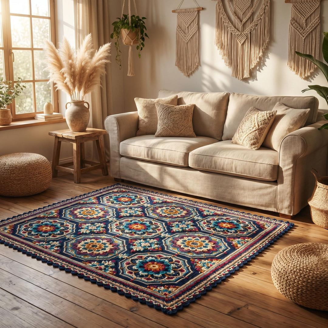 Midnight Mosaic Boho Mandala Blanket Crochet Pattern
