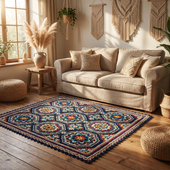 Midnight Mosaic Boho Mandala Blanket Crochet Pattern
