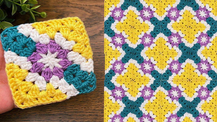 Colourful Diamond Granny Square Crochet Pattern