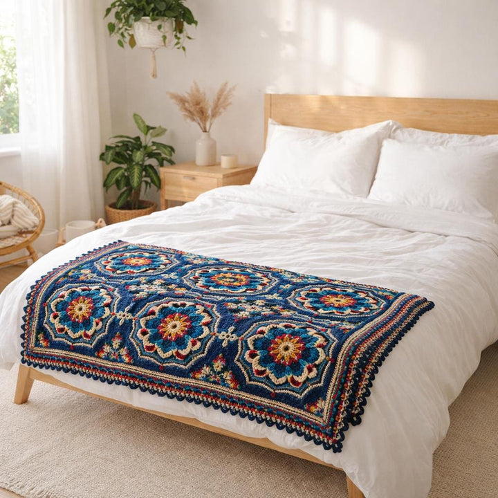 Midnight Mosaic Boho Mandala Blanket Crochet Pattern