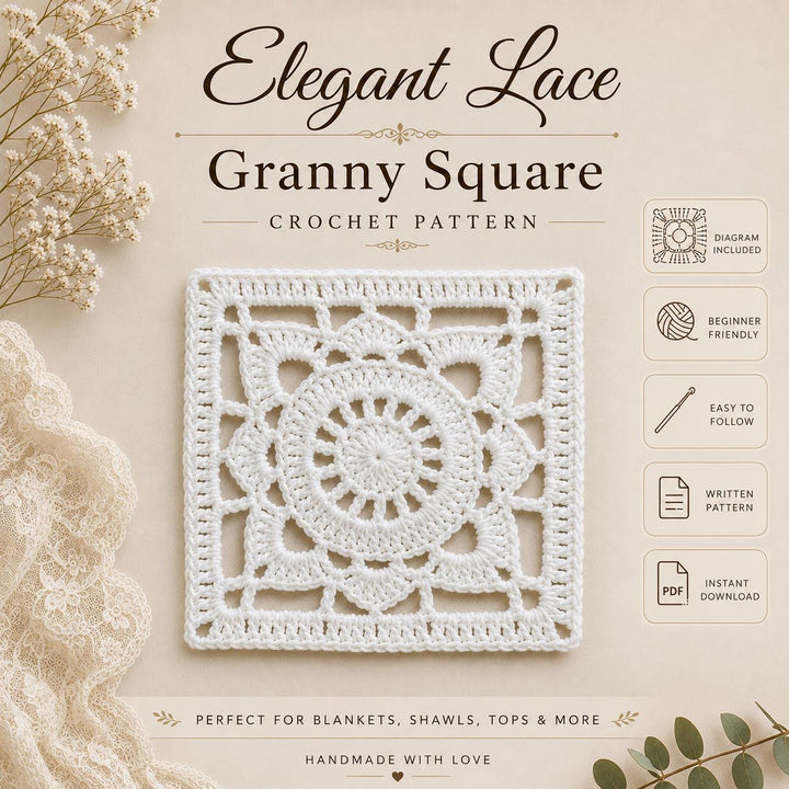 Elegant Lace Granny Square Crochet Pattern