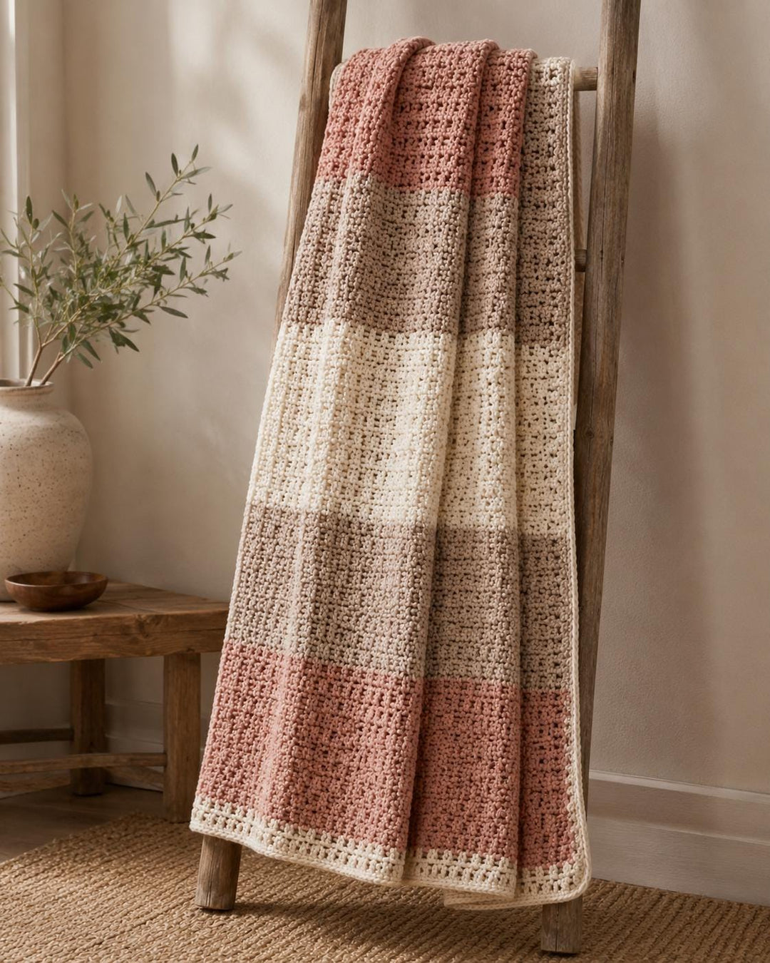 Soft Modern Moss Stitch Neutral Blanket Crochet Pattern