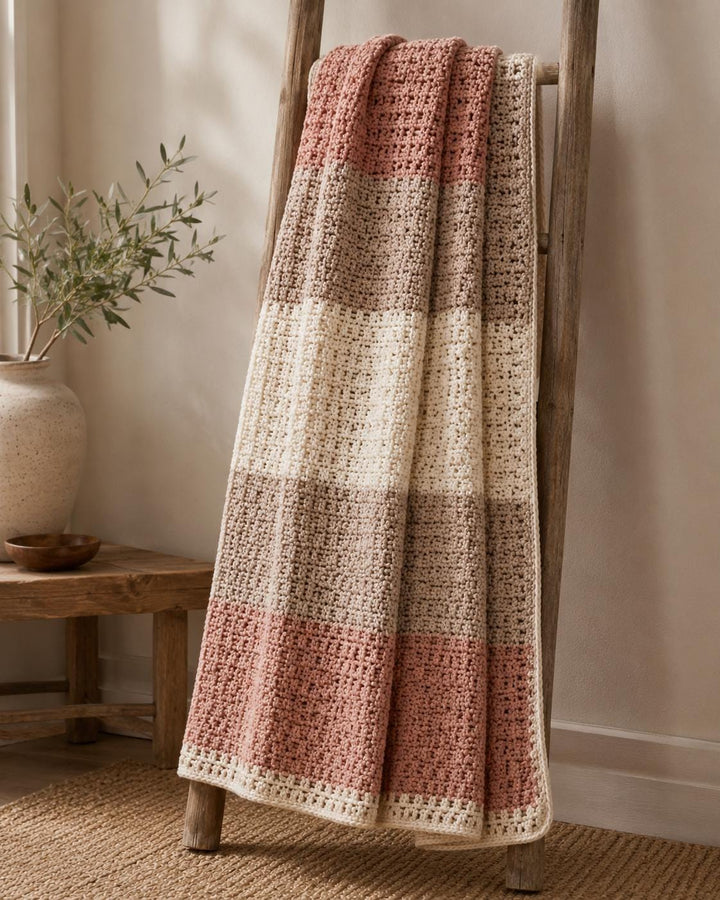 Soft Modern Moss Stitch Neutral Blanket Crochet Pattern
