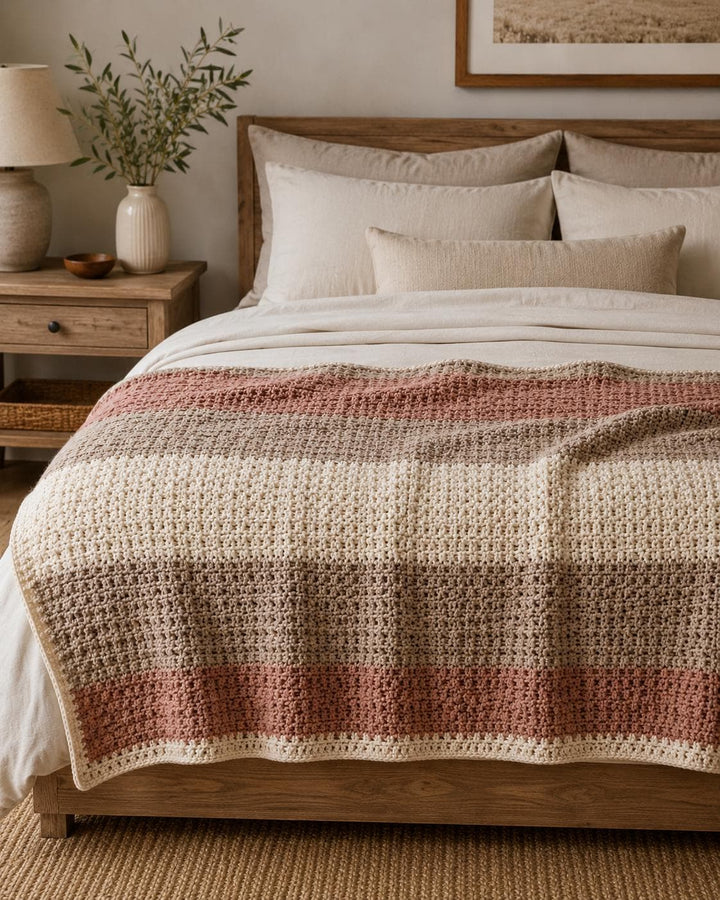 Soft Modern Moss Stitch Neutral Blanket Crochet Pattern