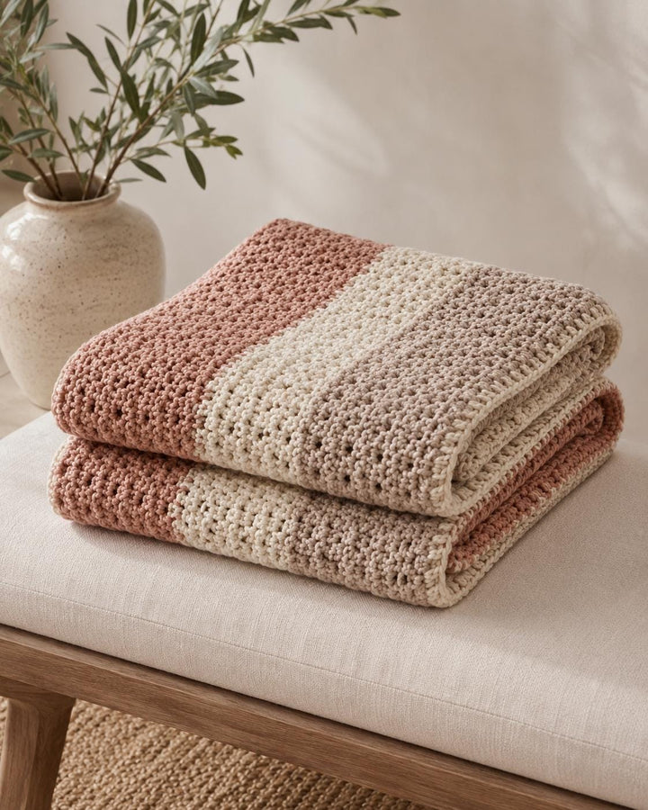 Soft Modern Moss Stitch Neutral Blanket Crochet Pattern