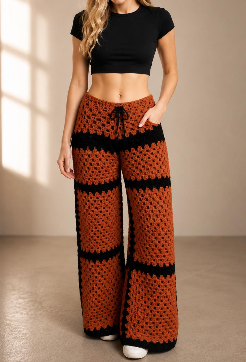 Granny Square Boho Wide Leg Pants Crochet Pattern