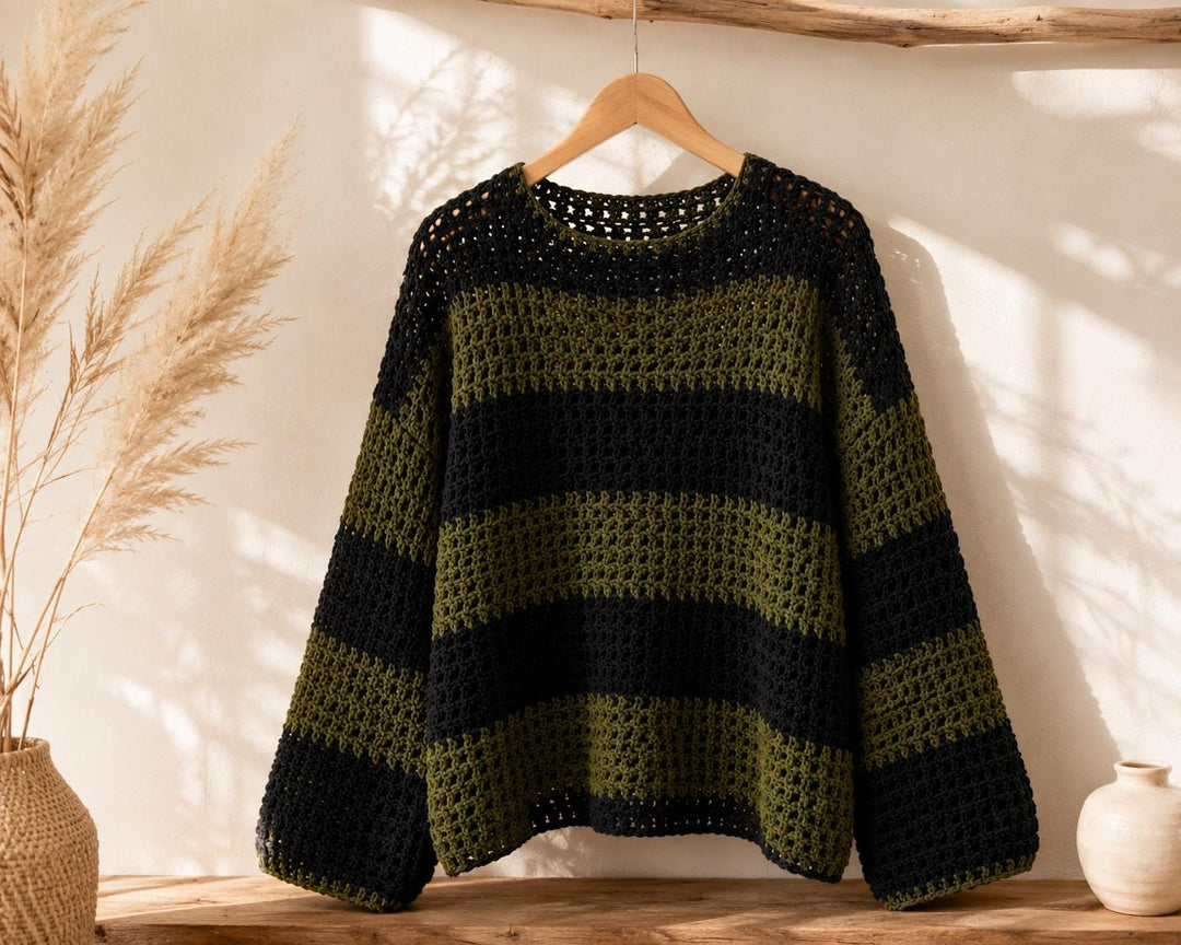 Oversized Striped Mesh Sweater Crochet Pattern
