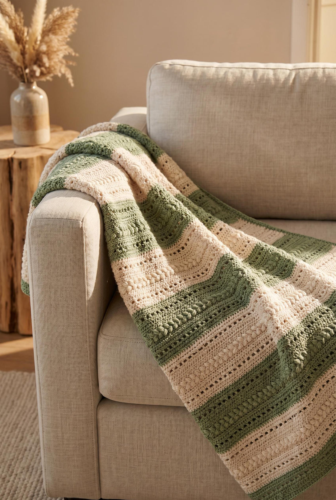 Modern Farmhouse Textured Throw Blanket Crochet Pattern