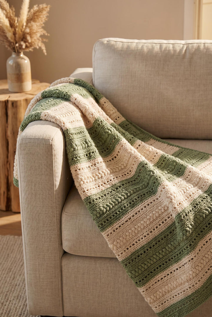 Modern Farmhouse Textured Throw Blanket Crochet Pattern
