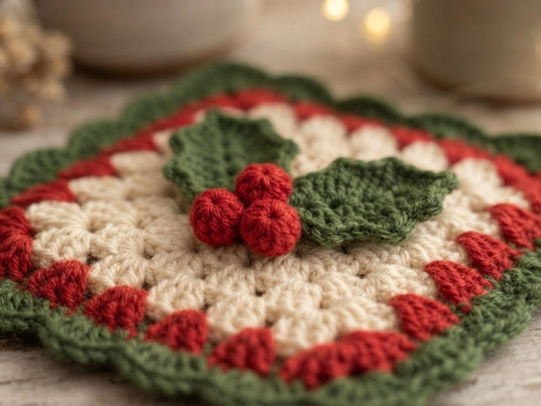 Holly Berries Granny Square Crochet Pattern