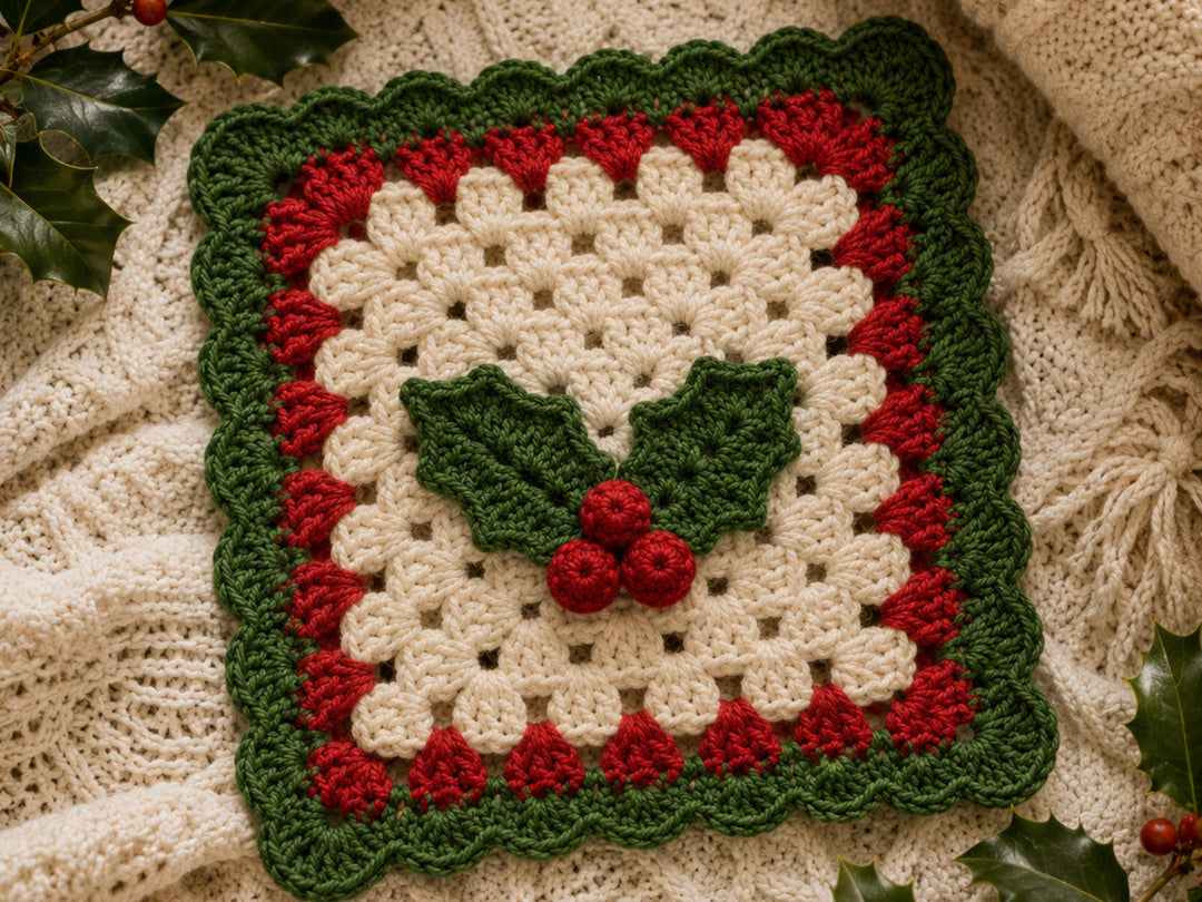 Holly Berries Granny Square Crochet Pattern