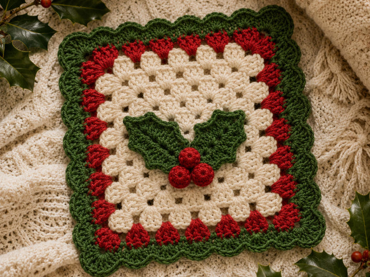 Holly Berries Granny Square Crochet Pattern
