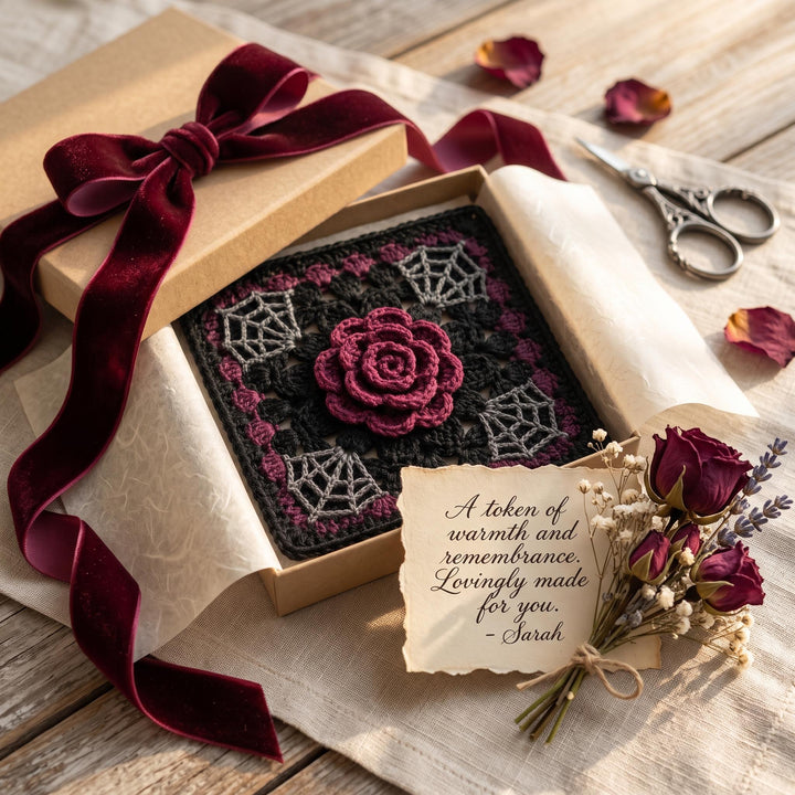 Gothic Midnight Rose Granny Square Crochet Pattern