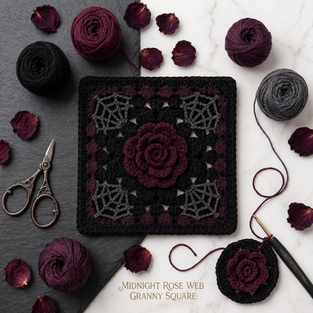 Gothic Midnight Rose Granny Square Crochet Pattern
