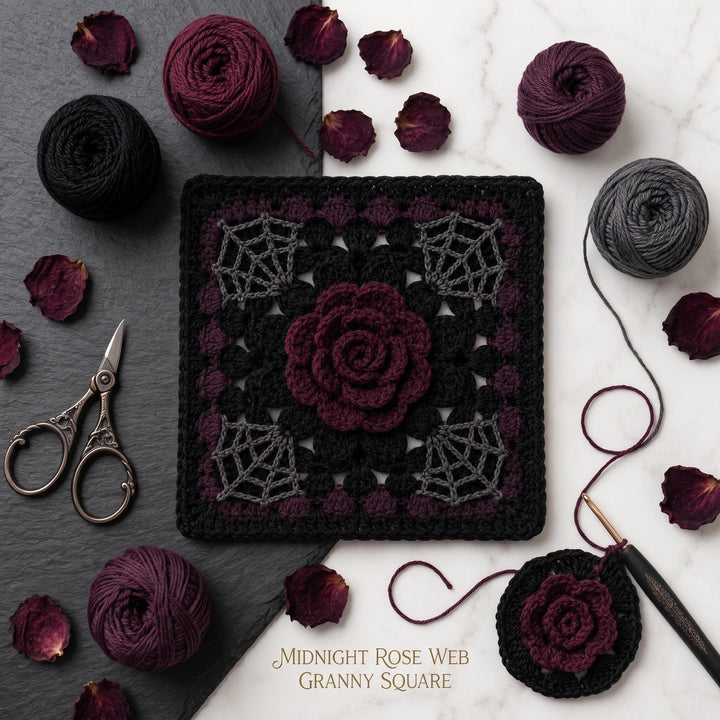 Gothic Midnight Rose Granny Square Crochet Pattern