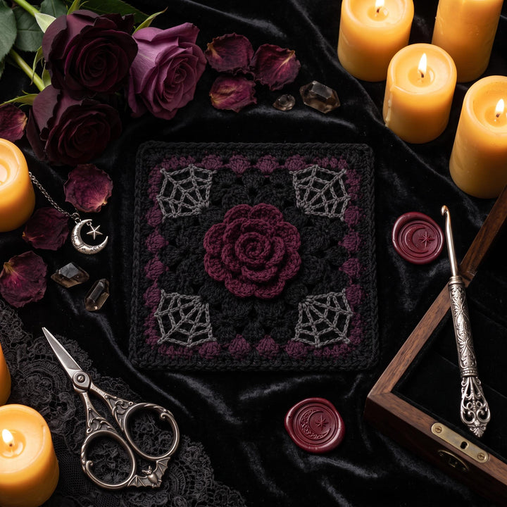 Gothic Midnight Rose Granny Square Crochet Pattern
