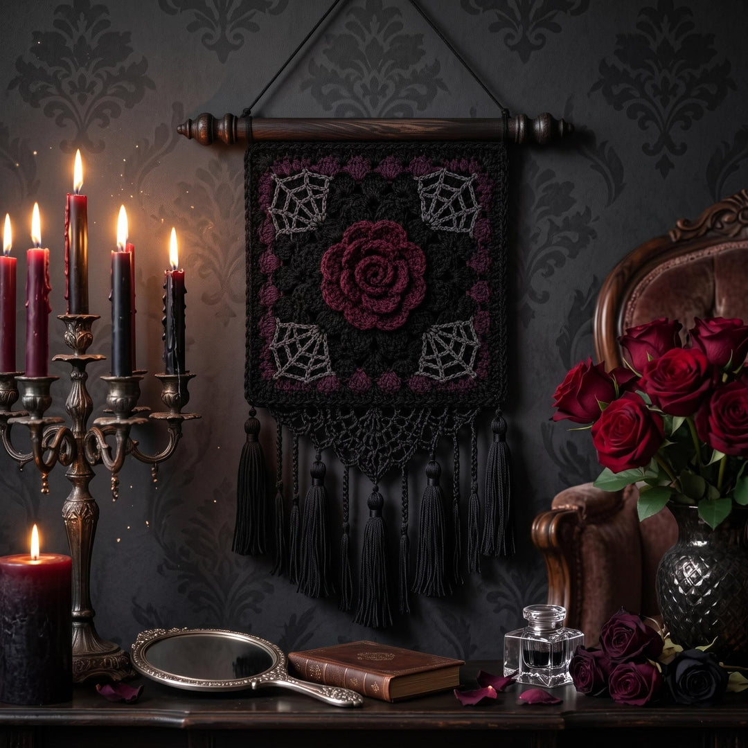 Gothic Midnight Rose Granny Square Crochet Pattern
