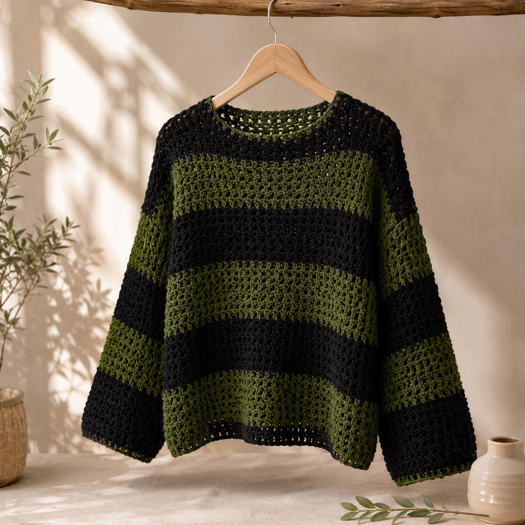 Oversized Striped Mesh Sweater Crochet Pattern