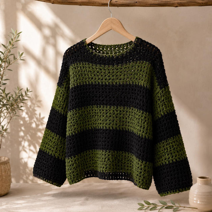 Oversized Striped Mesh Sweater Crochet Pattern