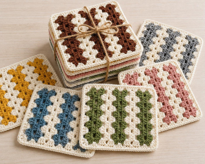 Striped Coaster Granny Square Crochet Pattern