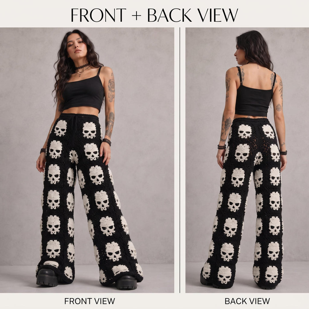 Gothic Midnight Skull Granny Square Pants Crochet Pattern